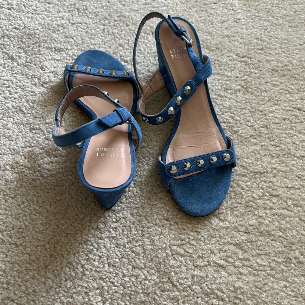 Stuart Weitzman Blue sling back Wedges with Silver Accents